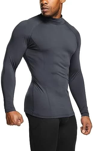 TSLA Men's Thermal Long Sleeve Compression Shirts | Mock/Turtleneck Winter Sports Base Layer Top, Charcoal, X-Small thumbnail 1