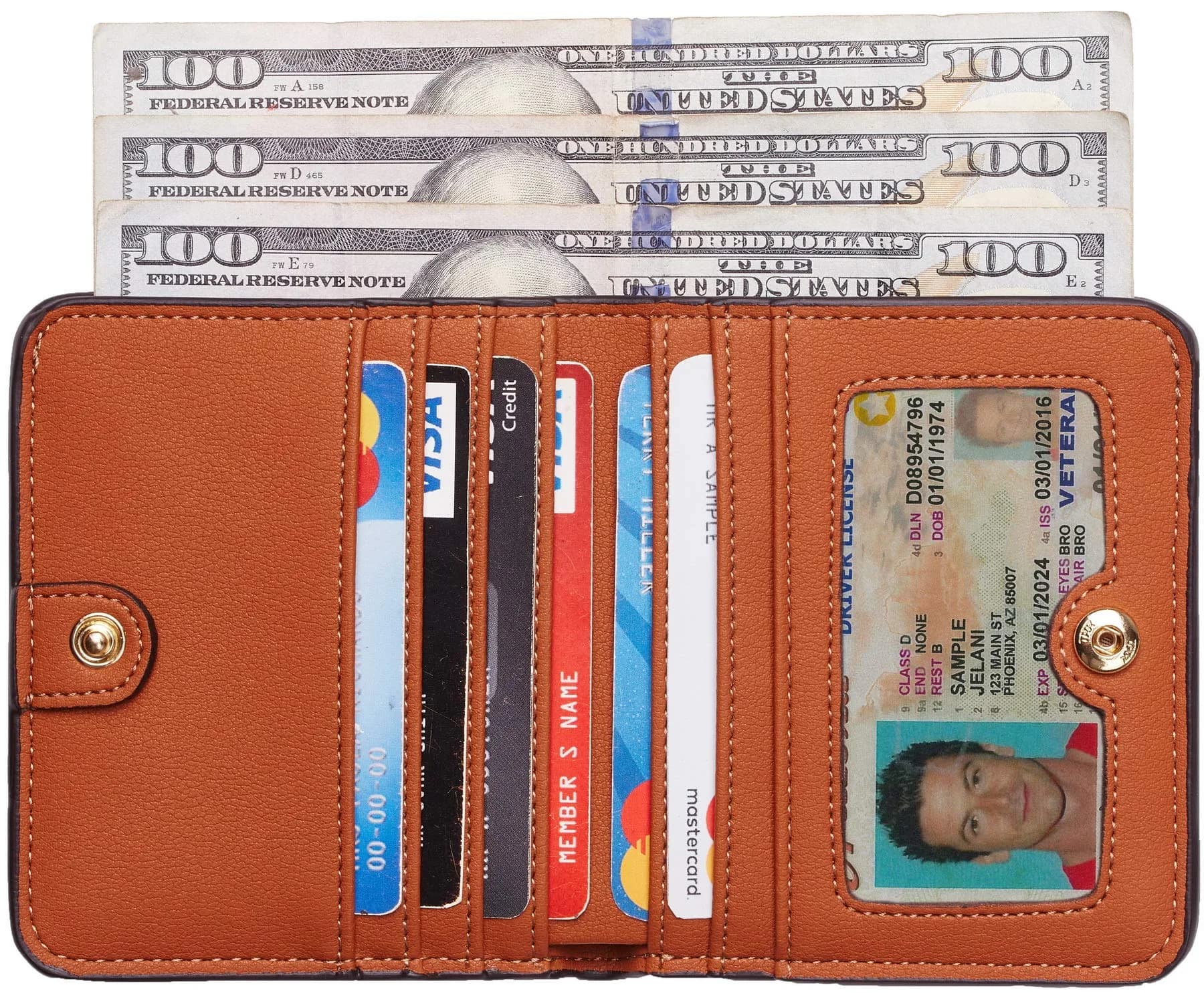 Toughergun Women's Slim Leather Bifold Wallet with RFID Protection - 13 ReNapa Tan - view 2