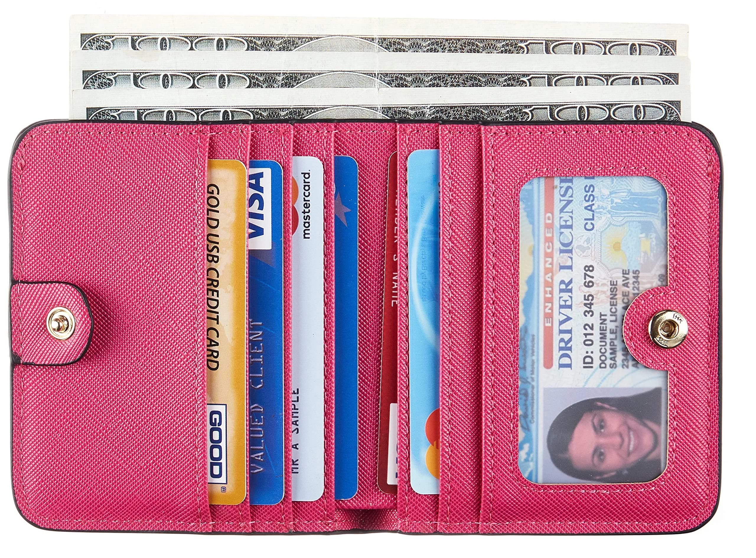 Toughergun CH Rose Red Slim Leather Wallet for Women - Compact RFID Blocking Bifold Mini Purse - view 2