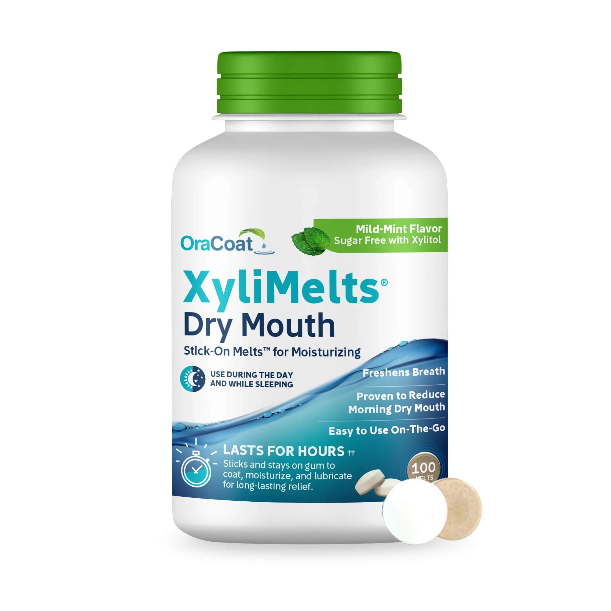 Oracoat XyliMelts Dry Mouth Relief Discs Mild Mint 100 Count | Medication for Dry Mouth Symptoms — Mild Mint