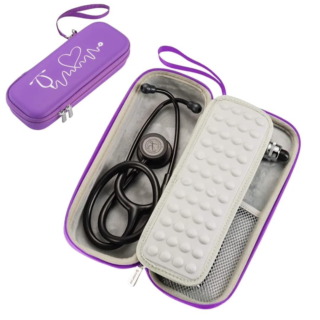 caseling Pink Stethoscope Case with ID Slot & Pockets | Fits 3M Littmann Classic III, Lightweight II S.E, MDF Acoustica | Hard EVA Holder for Nurses (10.8" L x 4.1" W x 2.4" H) — Purple - Pu Leather