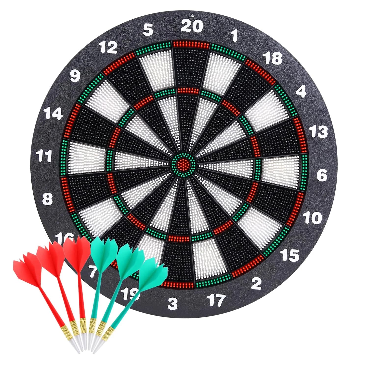 Theefun Safety Dart Board Set 16 Inch Rubber Dartboard with 6 Soft Tip Darts | Safe, Full-Sized, Indoor/Outdoor Fun — Red