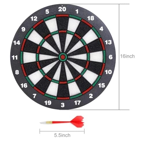Theefun Safety Dart Board Set 16 Inch Rubber Dartboard with 6 Soft Tip Darts | Safe, Full-Sized, Indoor/Outdoor Fun thumbnail 5