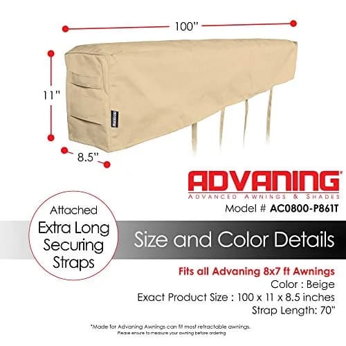 ADVANING All-Weather Protective Cover for 8' Wide Retractable Awnings | Beige, Waterproof & UV Resistant thumbnail 3