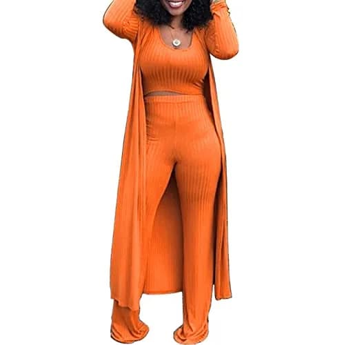 HANMAX Women's Tracksuit Set in Orange | Long Sleeve Blazer & Wide Leg Pants for Winter thumbnail 1