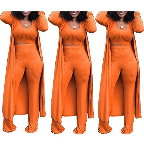 HANMAX Women's Tracksuit Set in Orange | Long Sleeve Blazer & Wide Leg Pants for Winter thumbnail 2