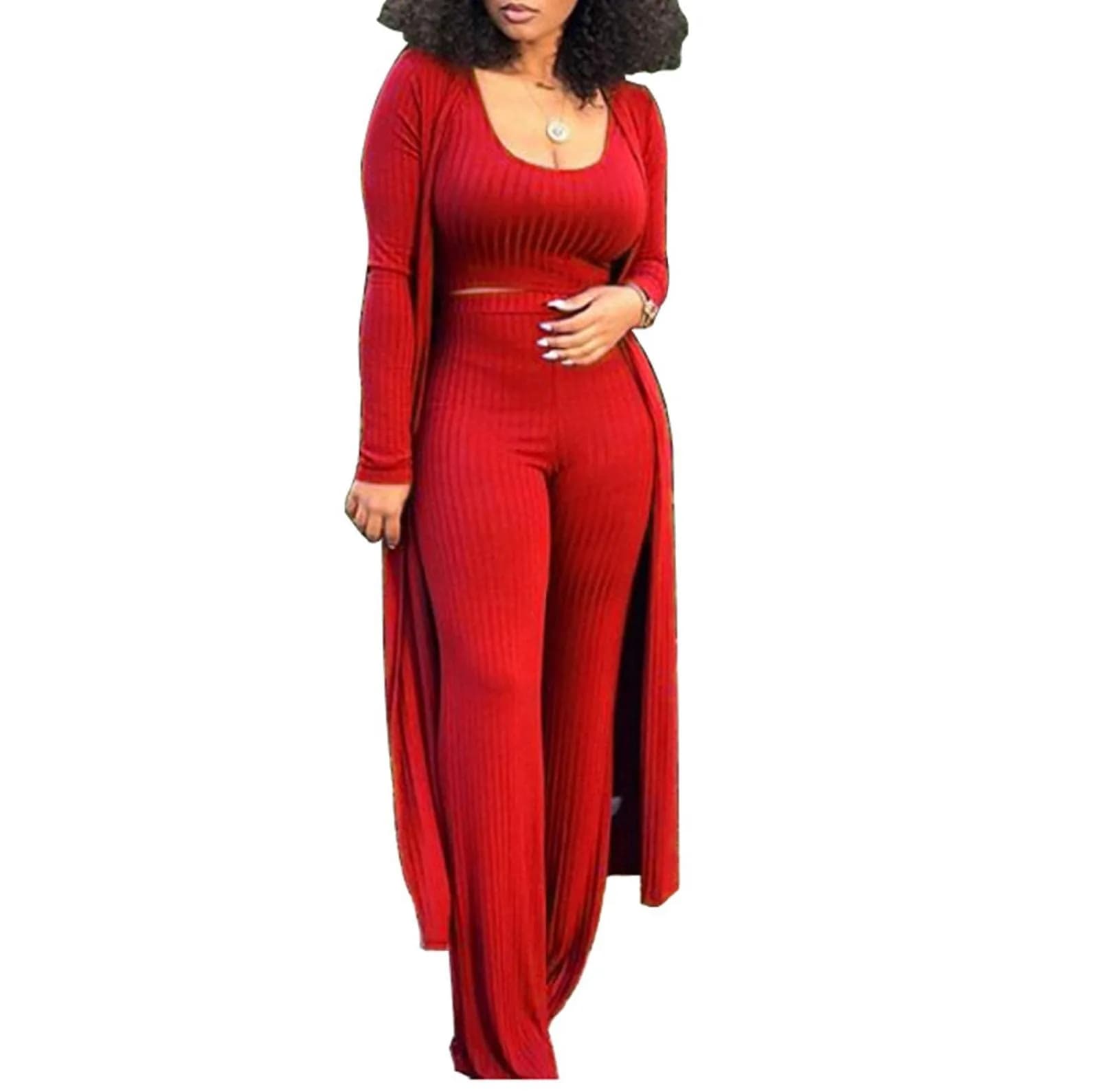 HANMAX Women's Tracksuit Winter Autumn Knitted Long-sleeved Blazer Coat Tank Long Pants | 3 Piece Set for Women