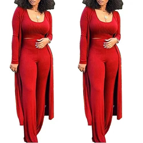HANMAX Women's Tracksuit Winter Autumn Knitted Long-sleeved Blazer Coat Tank Long Pants | 3 Piece Set for Women thumbnail 2