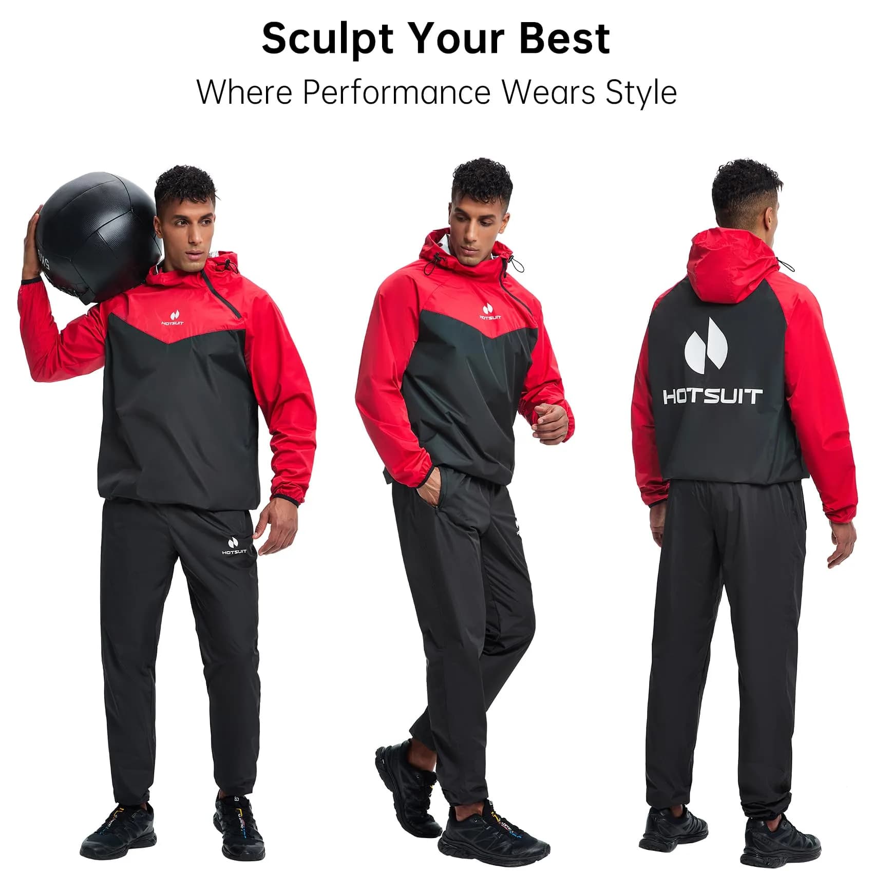 HOTSUIT Men's 4X-Large Red Sauna Suit - Weight Loss Sweat Jacket & Pants - view 2