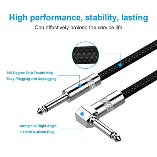 New Bee 10ft Black Right-Angle Guitar Cable for Electric Bass & AMP thumbnail 4