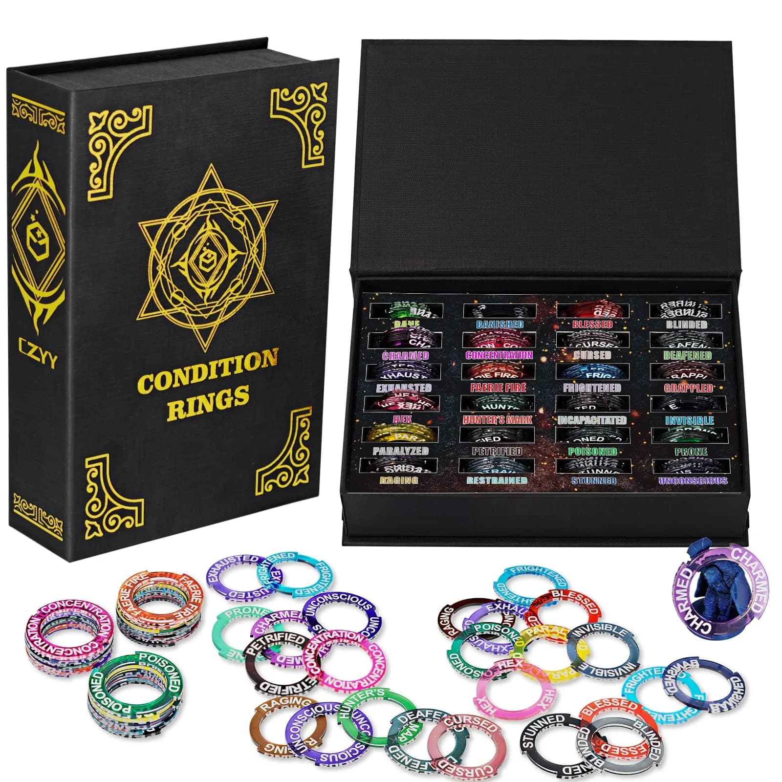 CZYY RPG Condition Rings, 96 Status Effect Markers with Storage Box | D&D 5E Compatible, Fantasy Theme - main product image