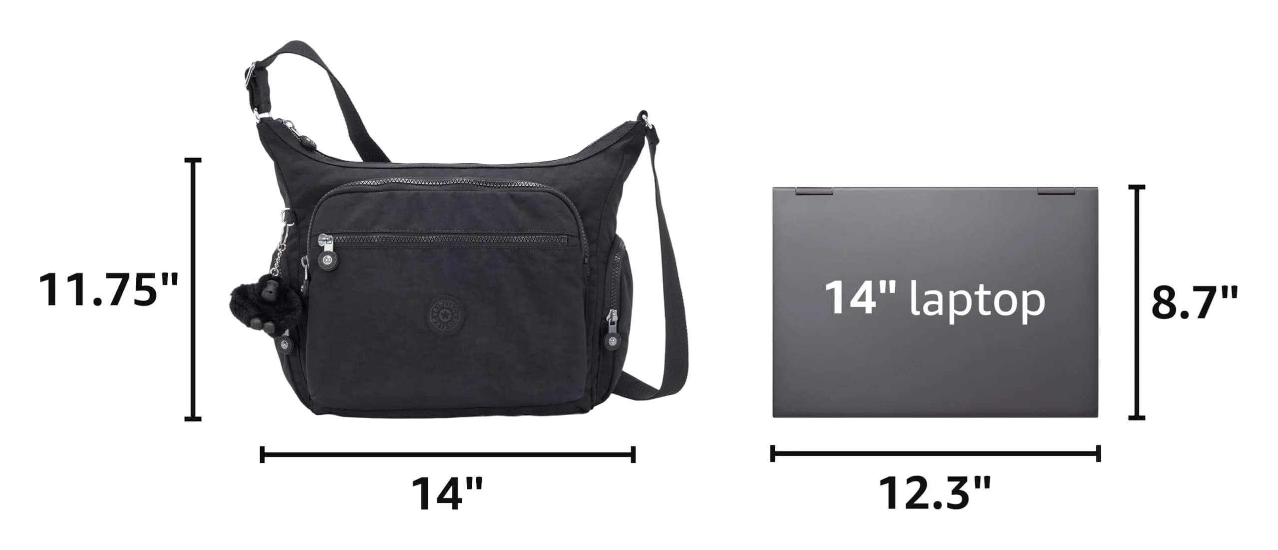 Kipling Women's Gabbie Crossbody Bag Black Noir 35.56cm (14"L) x 29.85cm (11.75"H) x 18.42cm (7.25"D) | Lightweight Everyday Purse with 7 Pockets - view 3