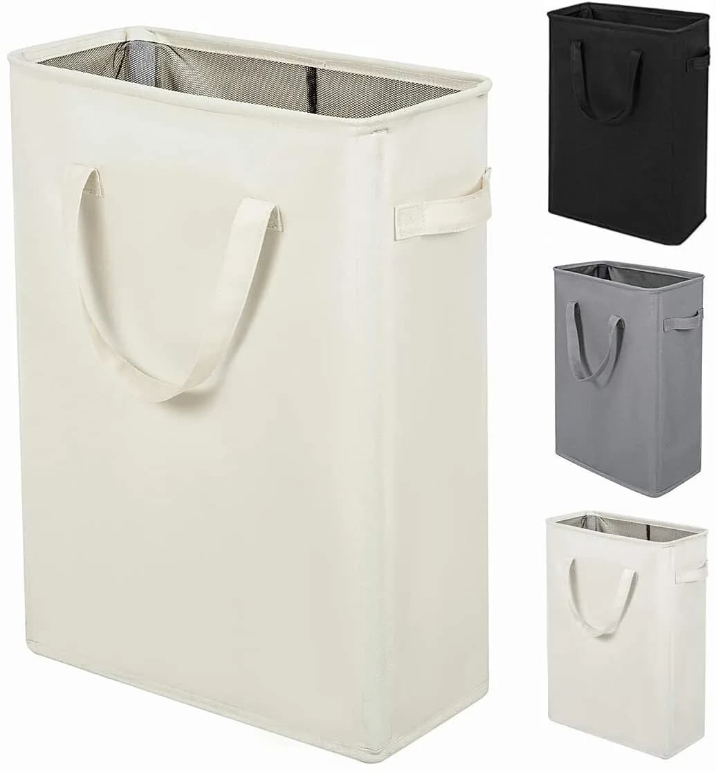 ZERO JET LAG Narrow Laundry Hamper 21" | Space-Saving Foldable Beige Laundry Basket