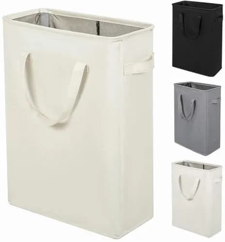 ZERO JET LAG Narrow Laundry Hamper 21" | Space-Saving Foldable Beige Laundry Basket thumbnail 1