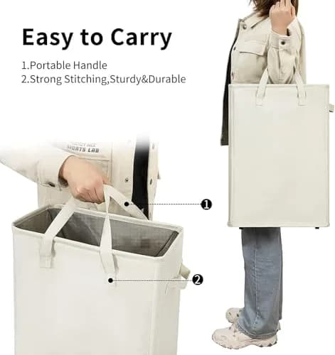 ZERO JET LAG Narrow Laundry Hamper 21" | Space-Saving Foldable Beige Laundry Basket thumbnail 4