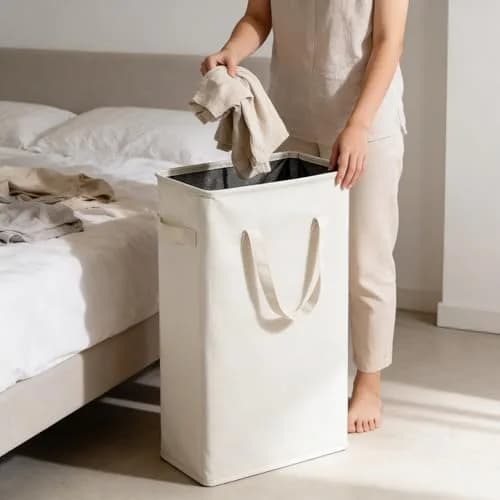 ZERO JET LAG Narrow Laundry Hamper 21" | Space-Saving Foldable Beige Laundry Basket thumbnail 8