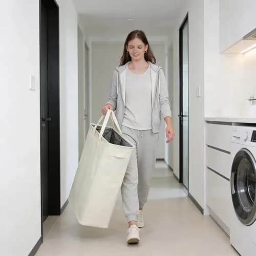 ZERO JET LAG Narrow Laundry Hamper 21" | Space-Saving Foldable Beige Laundry Basket thumbnail 3