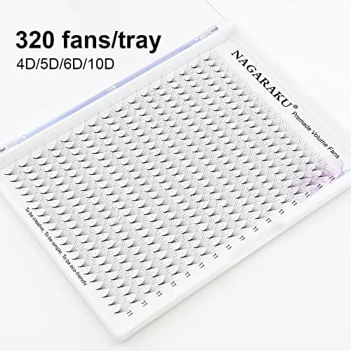 NAGARAKU Premade Fans Eyelash Extensions 11mm | 6D Volume, C & D Curl, Fluffy Matte Black, 320 Fans thumbnail 5