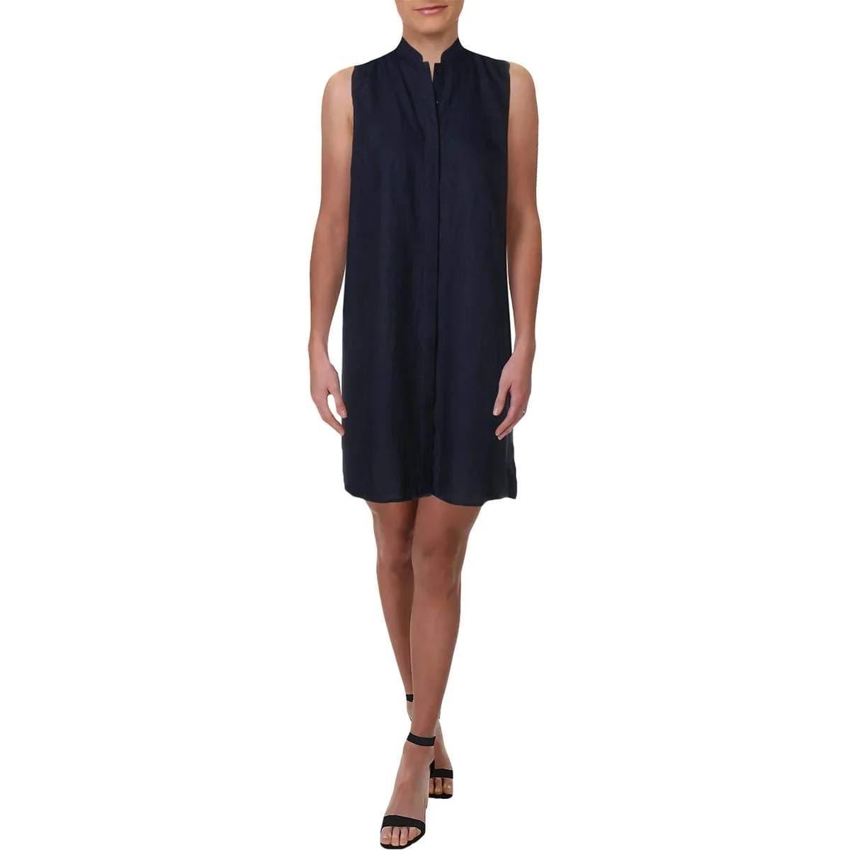 Anne Klein Linen Button Down Dress Eclipse M | Sleeveless, Linen Fabric, Regular Fit — Eclipse