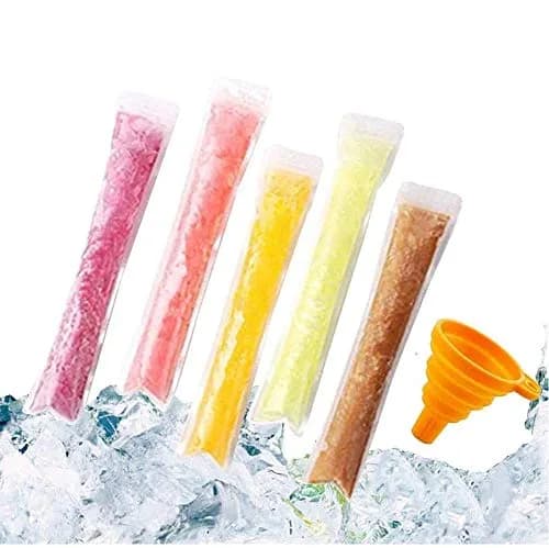 FEBSNOW 200Pcs Ice Pop Mold Bags with Funnel, 27.94cm (11") x 5.08cm (2") | BPA Free Reusable Zip Seals thumbnail 1