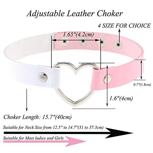 ETHOON Dual Color Love Heart PU Leather Choker Necklace 15.7 cm (6.18 in) | Adjustable Snap Closure thumbnail 2