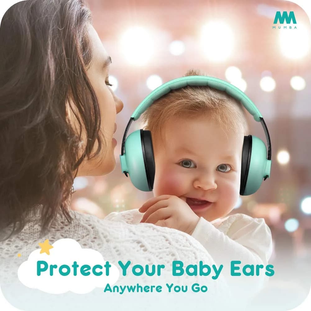 Mumba Baby Earmuffs Pink for Babies and Toddlers Ages 3-24+ Months | Noise Cancelling Headphones with 31dB NRR — Aqua thumbnail 4