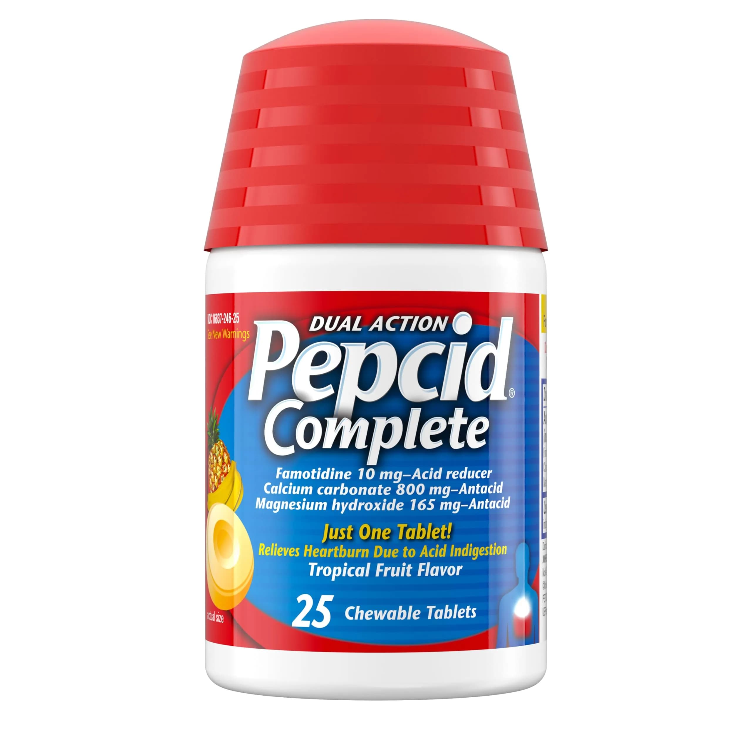 Pepcid Complete Acid Reducer + Antacid Tropical Fruit Chewables 25 Ct | Dual Action Heartburn Relief - main product image