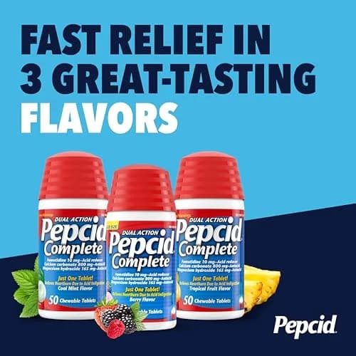 Pepcid Complete Acid Reducer + Antacid Chews Tropical Fruit 25 Count | Dual Action Heartburn Relief thumbnail 7