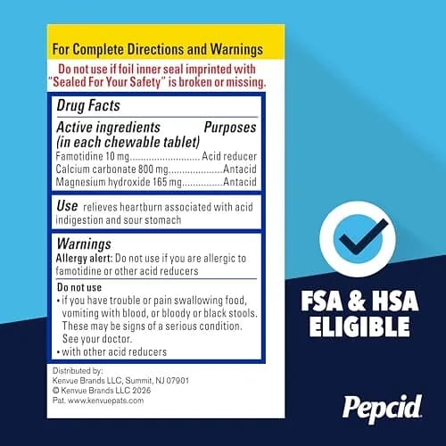 Pepcid Complete Acid Reducer + Antacid Chews Tropical Fruit 25 Count | Dual Action Heartburn Relief thumbnail 8