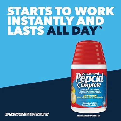 Pepcid Complete Acid Reducer + Antacid Chews Tropical Fruit 25 Count | Dual Action Heartburn Relief thumbnail 2