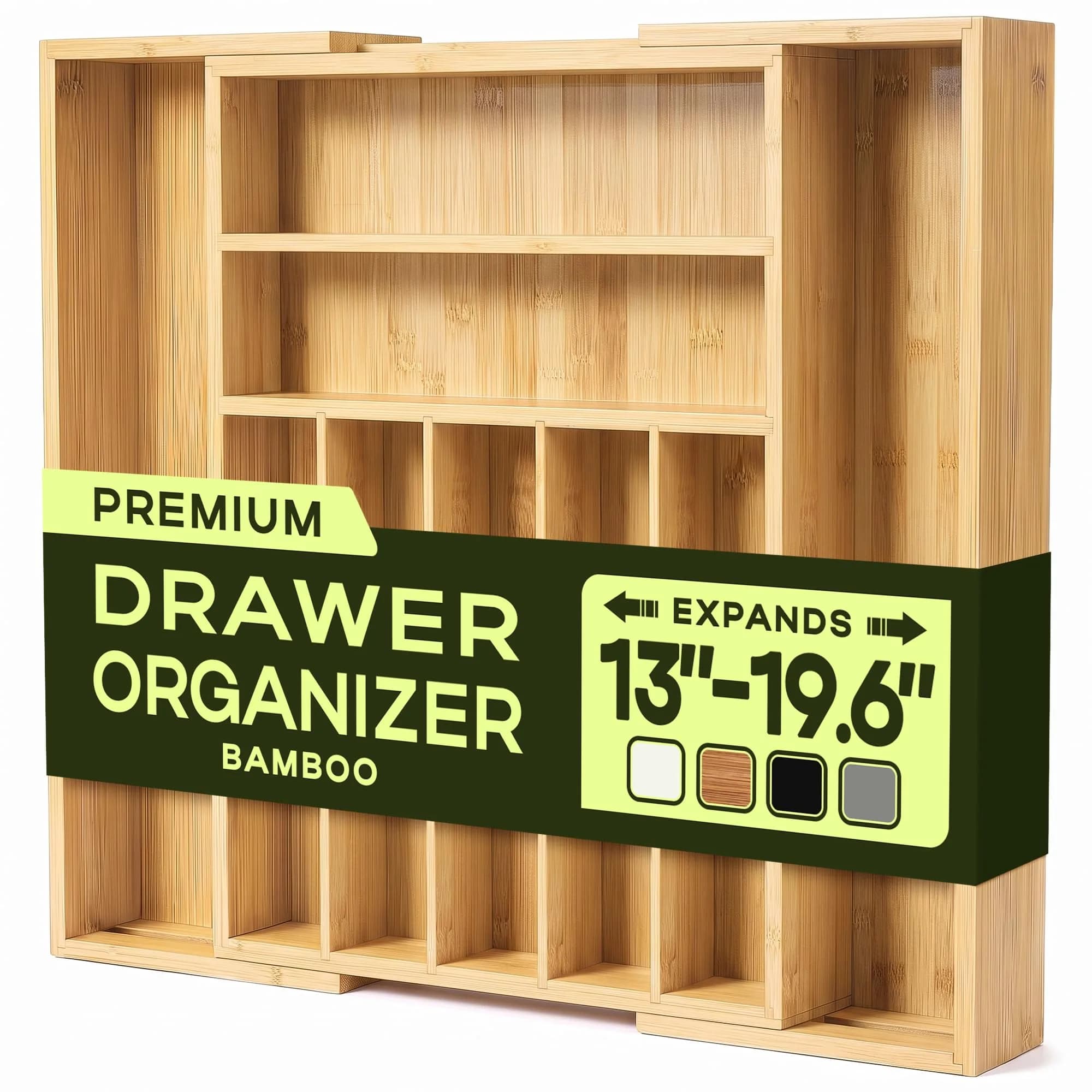 ROYAL CRAFT WOOD Luxury Bamboo Kitchen Drawer Organizer - Silverware Tray 5 Slot | Natural, Expandable & Water-Resistant — Natural
