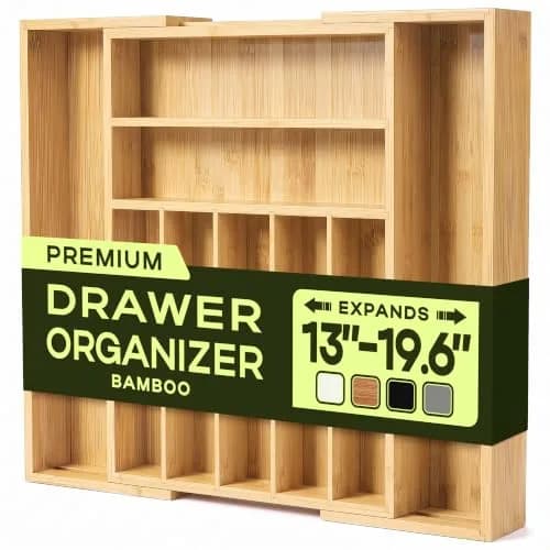 ROYAL CRAFT WOOD Silver Caddy Expandable Bamboo Kitchen Drawer Organizer, 9 Slot | Versatile Flatware & Utensil Storage (70-120c) thumbnail 1