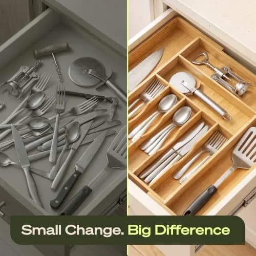 ROYAL CRAFT WOOD Silver Caddy Expandable Bamboo Kitchen Drawer Organizer, 9 Slot | Versatile Flatware & Utensil Storage (70-120c) thumbnail 4