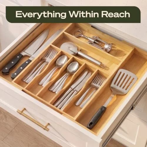 ROYAL CRAFT WOOD Silver Caddy Expandable Bamboo Kitchen Drawer Organizer, 9 Slot | Versatile Flatware & Utensil Storage (70-120c) thumbnail 6