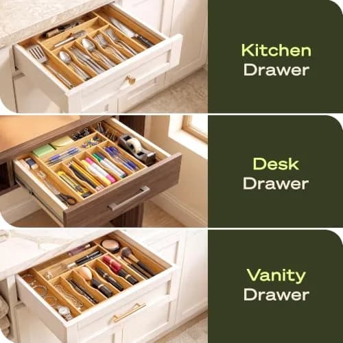 ROYAL CRAFT WOOD Silver Caddy Expandable Bamboo Kitchen Drawer Organizer, 9 Slot | Versatile Flatware & Utensil Storage (70-120c) thumbnail 7