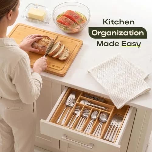 ROYAL CRAFT WOOD Silver Caddy Expandable Bamboo Kitchen Drawer Organizer, 9 Slot | Versatile Flatware & Utensil Storage (70-120c) thumbnail 9