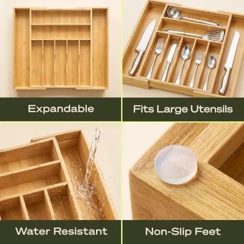 ROYAL CRAFT WOOD Silver Caddy Expandable Bamboo Kitchen Drawer Organizer, 9 Slot | Versatile Flatware & Utensil Storage (70-120c) thumbnail 3
