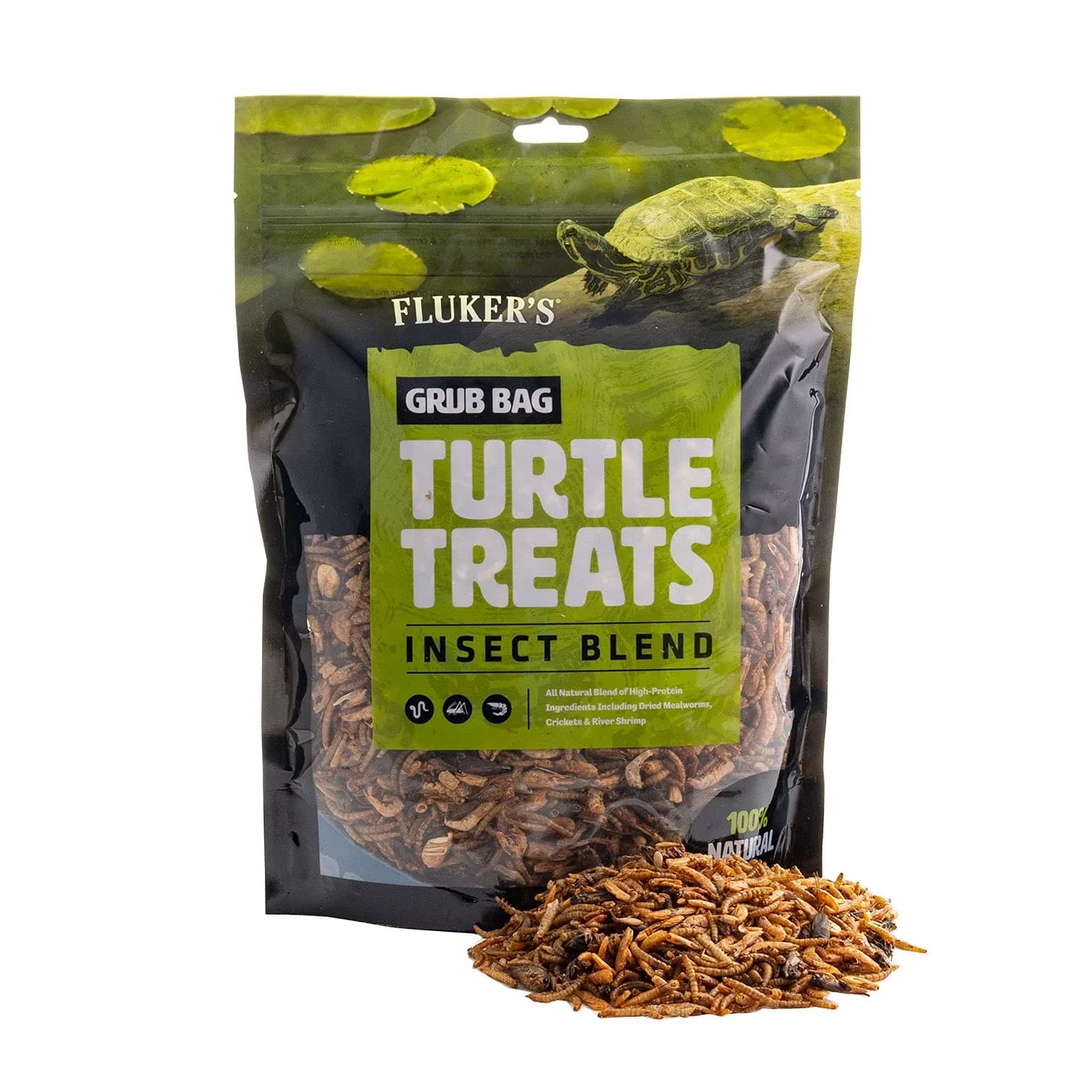 Fluker's Grub Bag Turtle Treats Insect Blend Freeze Dried River Shrimp Crickets Mealworms 340g (12 oz) | High Protein Reptile Food — 12 Ounce