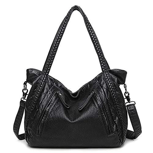 Mn&Sue Vegan Leather Hobo Bag for Women, Medium | Slouchy Shoulder Handbag with Braided Handle thumbnail 4