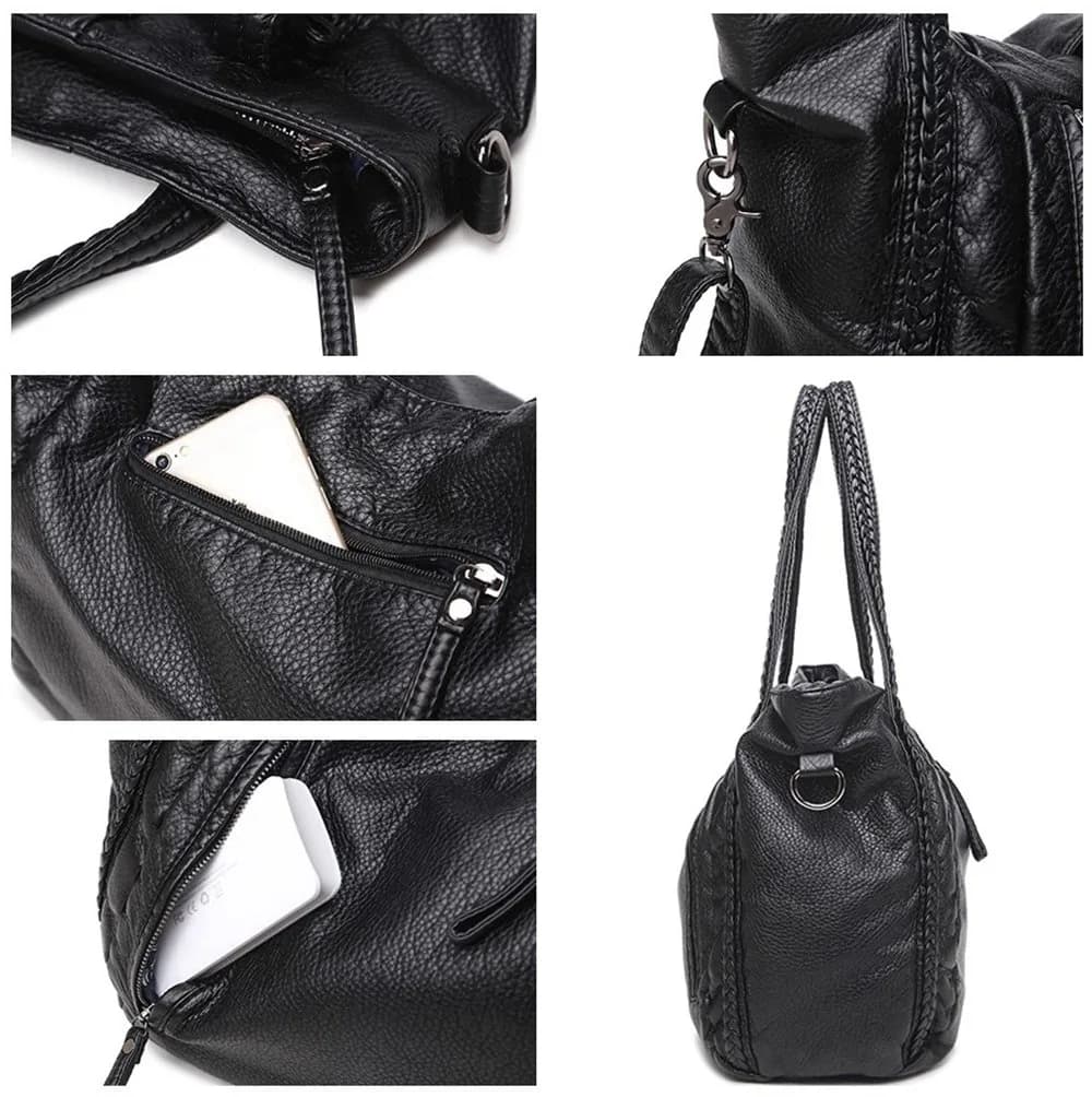 Mn&Sue Vegan Leather Hobo Bag for Women, Medium | Slouchy Shoulder Handbag with Braided Handle - view 6