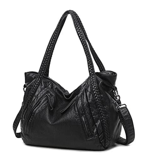 Mn&Sue Vegan Leather Hobo Bag for Women, Medium | Slouchy Shoulder Handbag with Braided Handle thumbnail 1