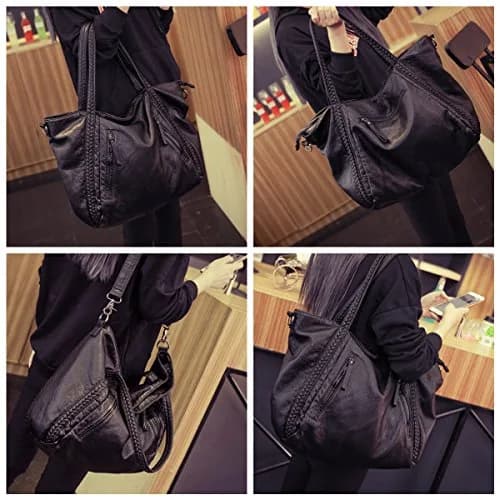 Mn&Sue Vegan Leather Hobo Bag for Women, Medium | Slouchy Shoulder Handbag with Braided Handle thumbnail 2