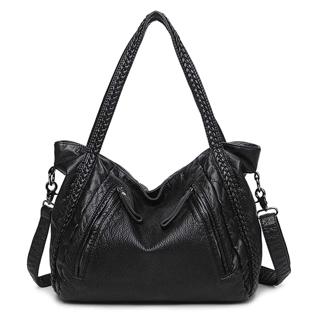 Mn&Sue Vegan Leather Hobo Bag for Women, Medium | Slouchy Shoulder Handbag with Braided Handle - view 4