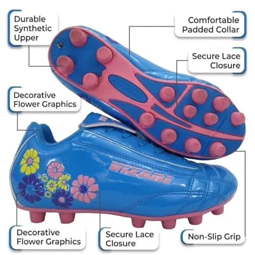 Vizari Blossom Soccer Cleats for Girls, Boys, Toddler | Youth Firm Ground FG Athletic Outdoor Football Shoes for Little/Big Kid Blue/Pink thumbnail 4