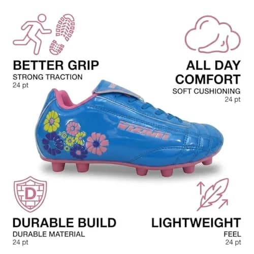 Vizari Blossom Soccer Cleats for Girls, Boys, Toddler | Youth Firm Ground FG Athletic Outdoor Football Shoes for Little/Big Kid Blue/Pink thumbnail 5