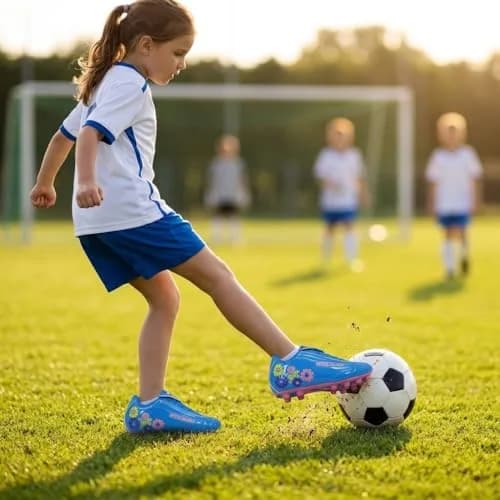Vizari Blossom Soccer Cleats for Girls, Boys, Toddler | Youth Firm Ground FG Athletic Outdoor Football Shoes for Little/Big Kid Blue/Pink thumbnail 2