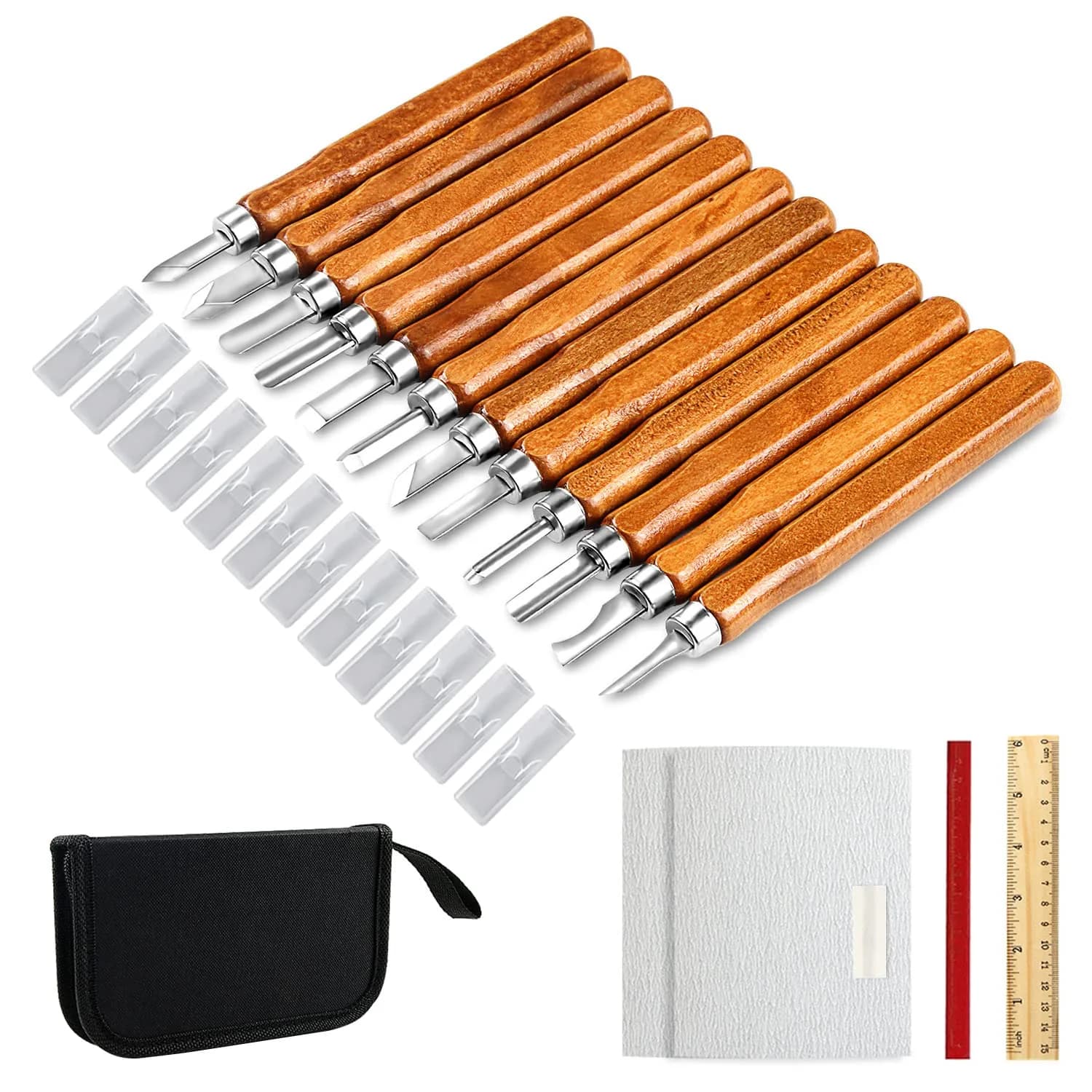 AUGSUN Wood Carving Knife Set 20 PCS | Carbon Steel Blades & Ergonomic Wooden Handles - main product image