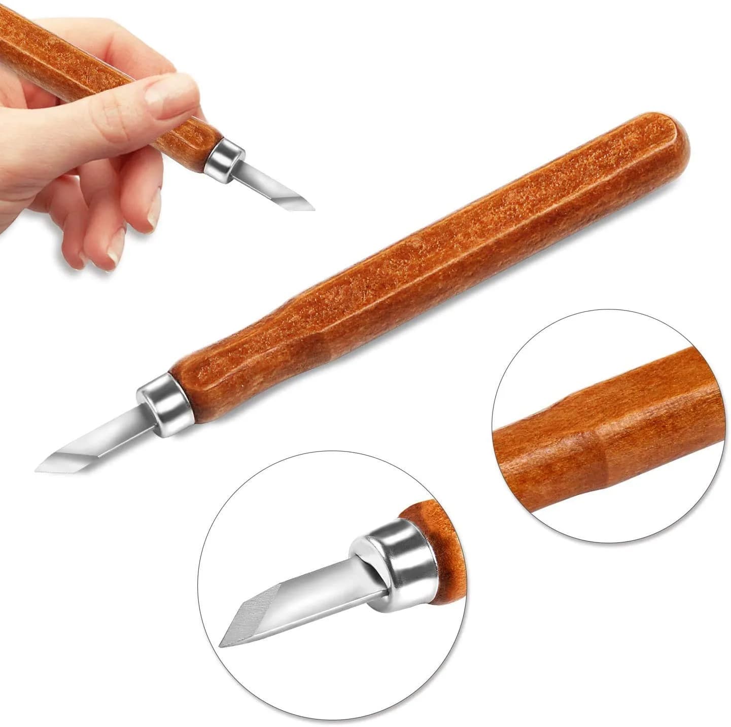 AUGSUN Wood Carving Knife Set 20 PCS | Carbon Steel Blades & Ergonomic Wooden Handles - view 5