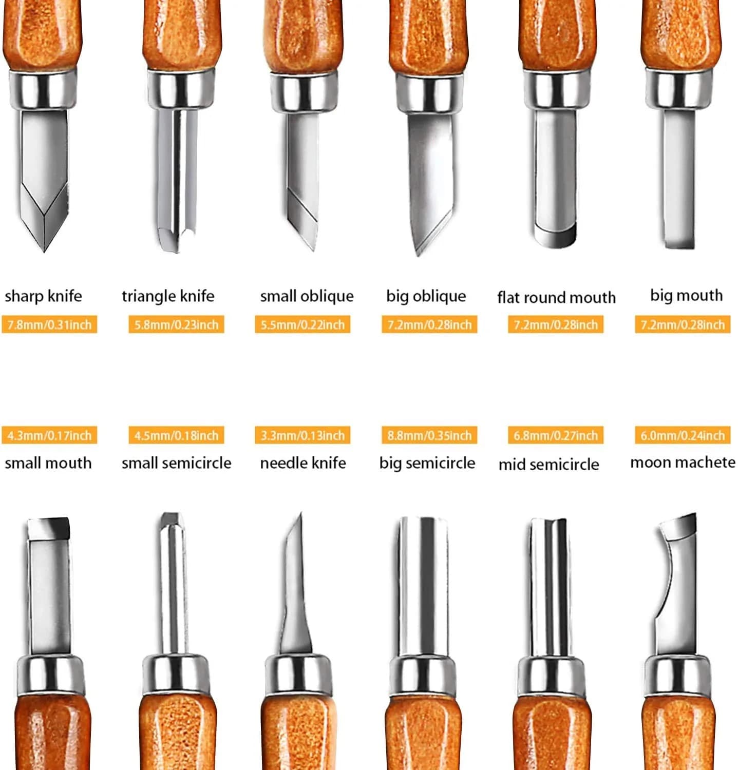 AUGSUN Wood Carving Knife Set 20 PCS | Carbon Steel Blades & Ergonomic Wooden Handles - view 6