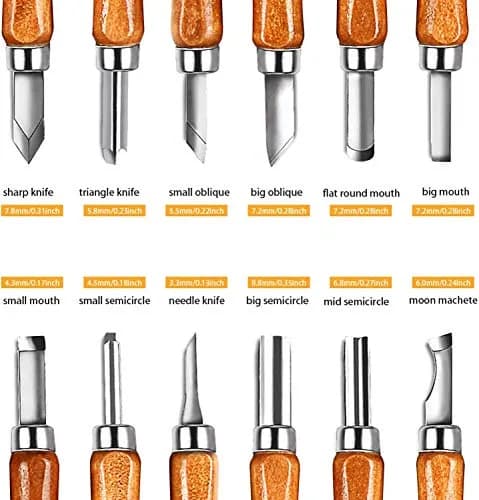 AUGSUN Wood Carving Knife Set 20 PCS | Carbon Steel Blades & Ergonomic Wooden Handles thumbnail 6
